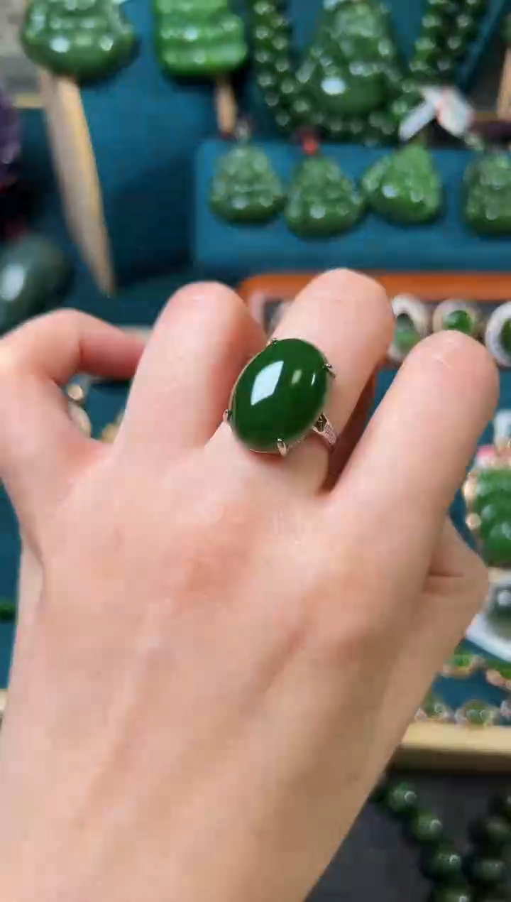 【闪购商品】和田玉（碧玉）戒指银S925镶嵌碧玉