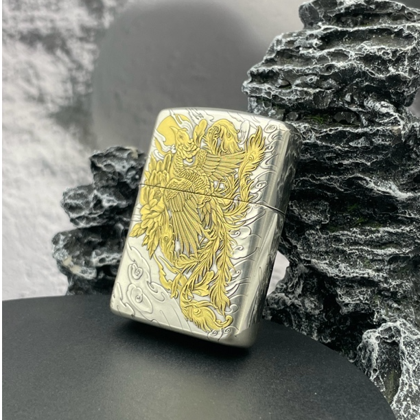 zippo打火机正品XZ盔甲镀银鎏金凤凰涅槃