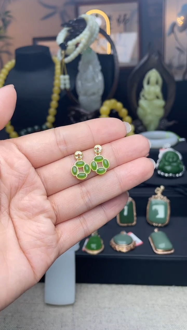 【闪购商品】和田玉耳饰银S925镶嵌耳饰b125