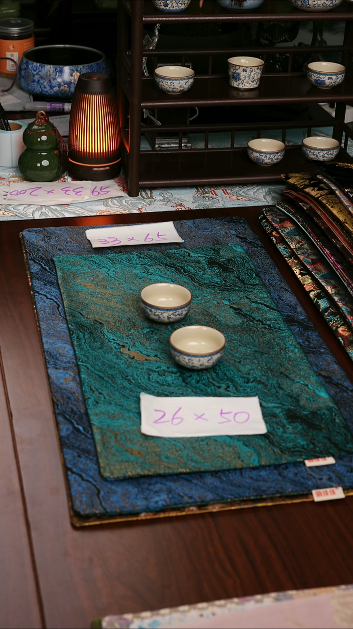 【鎏金蓝绿双面】中国风干泡织锦茶席33*65