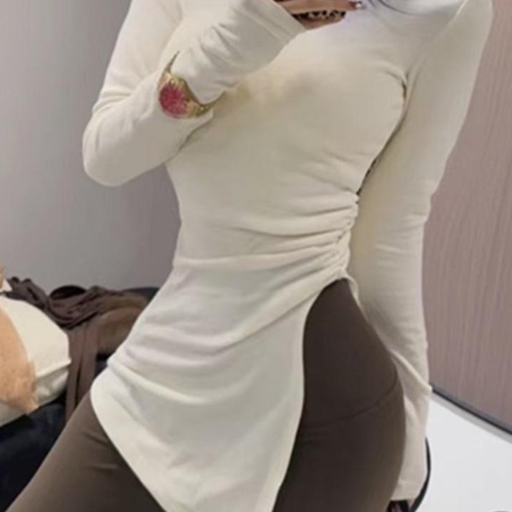 【主播同款】2025年秋冬季修身显瘦设计款不规则打底衫上衣女