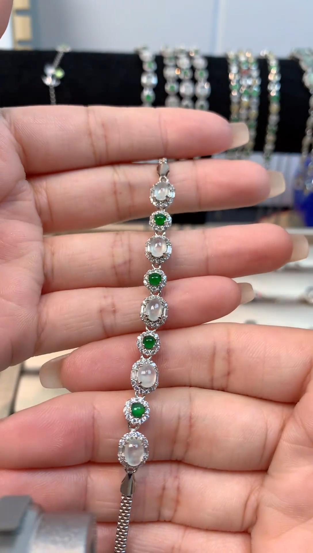 银S925镶嵌手链翡翠天然A货翡翠