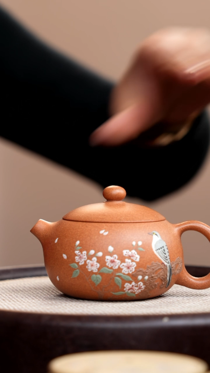 【闪购商品】紫砂茶壶金砂段泥小西施泥绘鸟