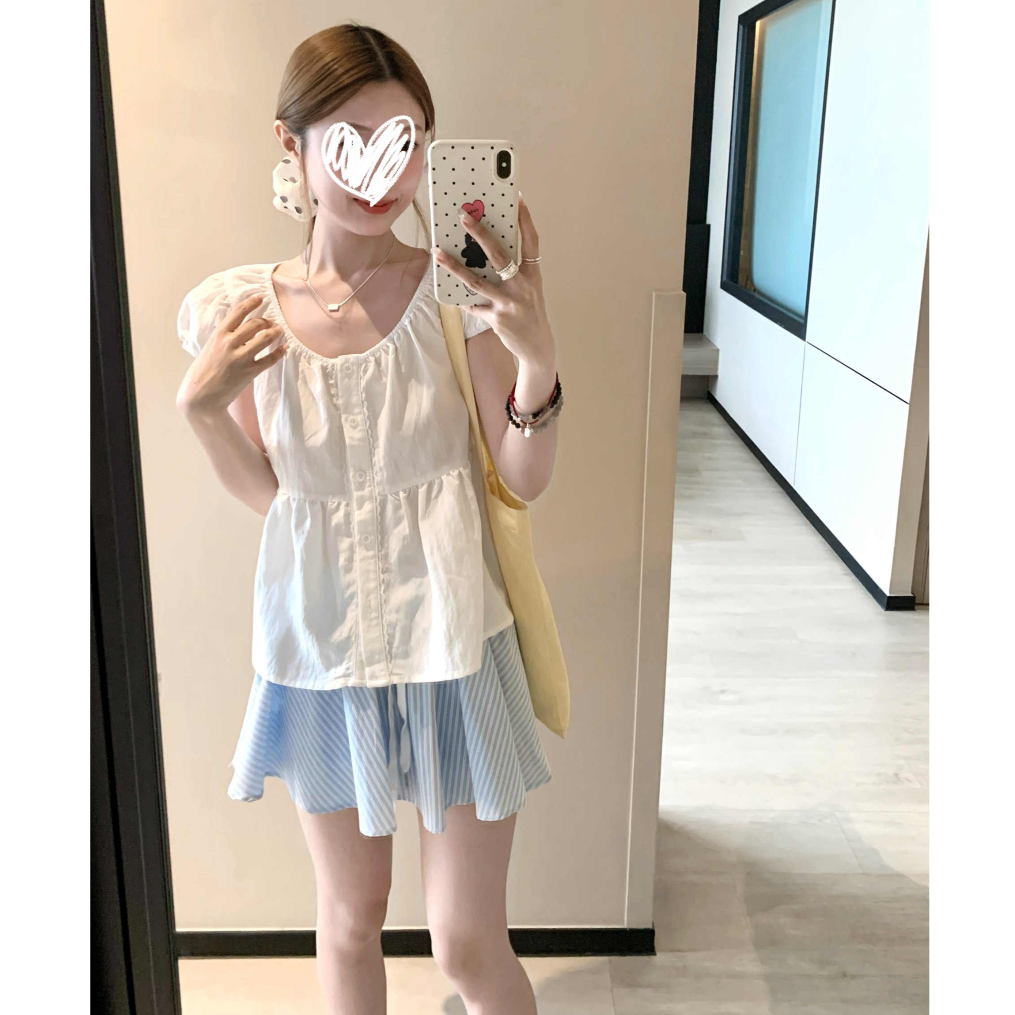 清新氧气 奶乖少女感衬衫泡泡袖衬衣女夏季法式圆领短袖娃娃衫