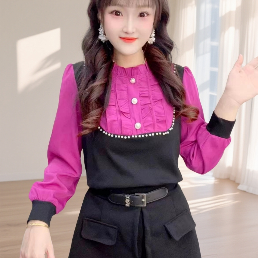 2025冬季新款气质假两件衬衫钉珠上衣9131*