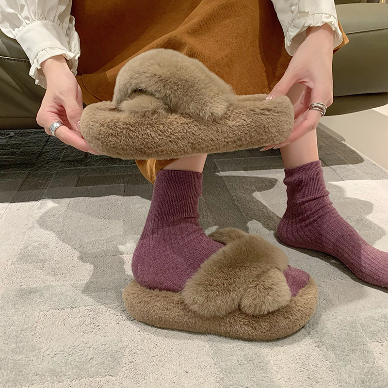 冬款法式拖鞋女新款配裙子仙女风保暖毛毛拖鞋A8002