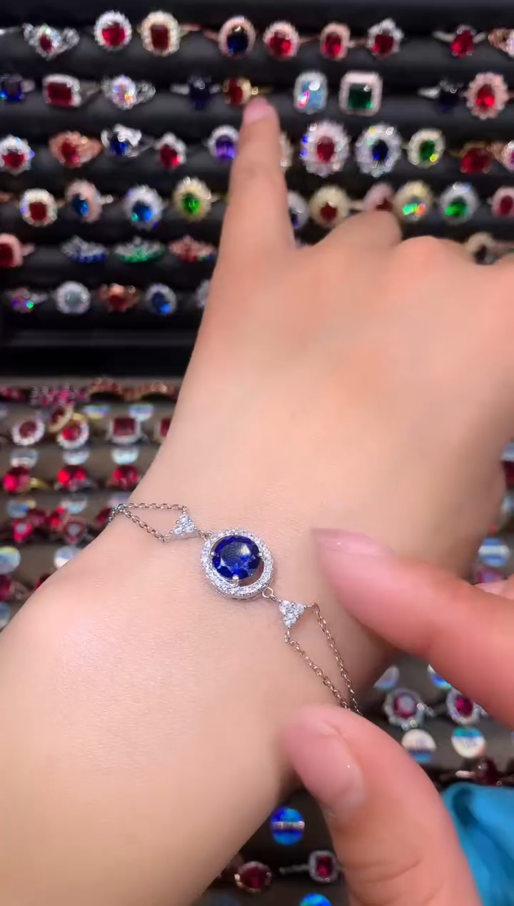 【闪购商品】蓝宝石手链银S925镶嵌1