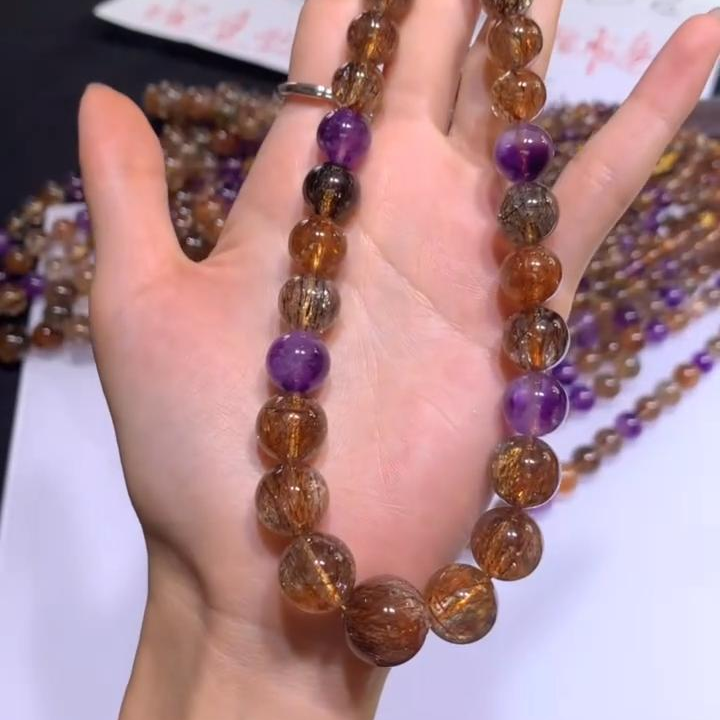 【逍遥】水晶黑金超七圆珠塔链项链*KTLZ/A9590/多样性发/1件