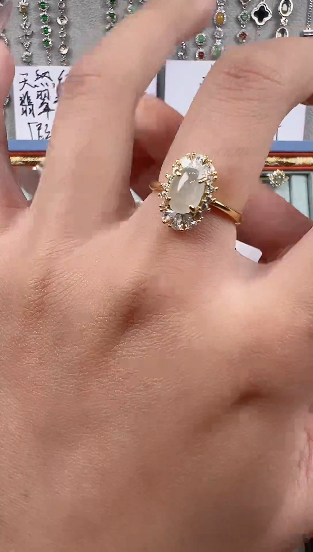 【闪购商品】翡翠戒指银S925镀金镶嵌天然缅料保A保真保天然