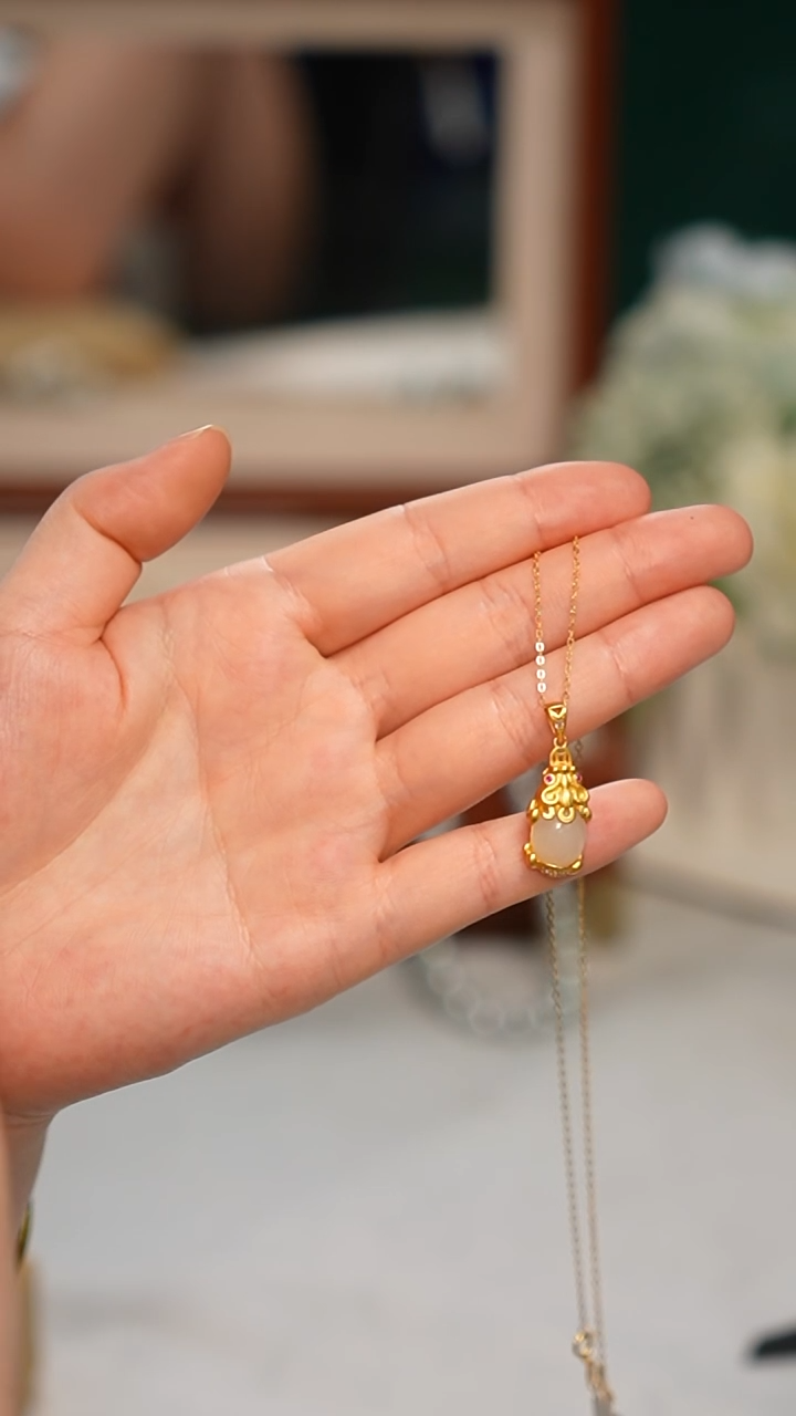 和田玉银S925镶嵌颈饰项链