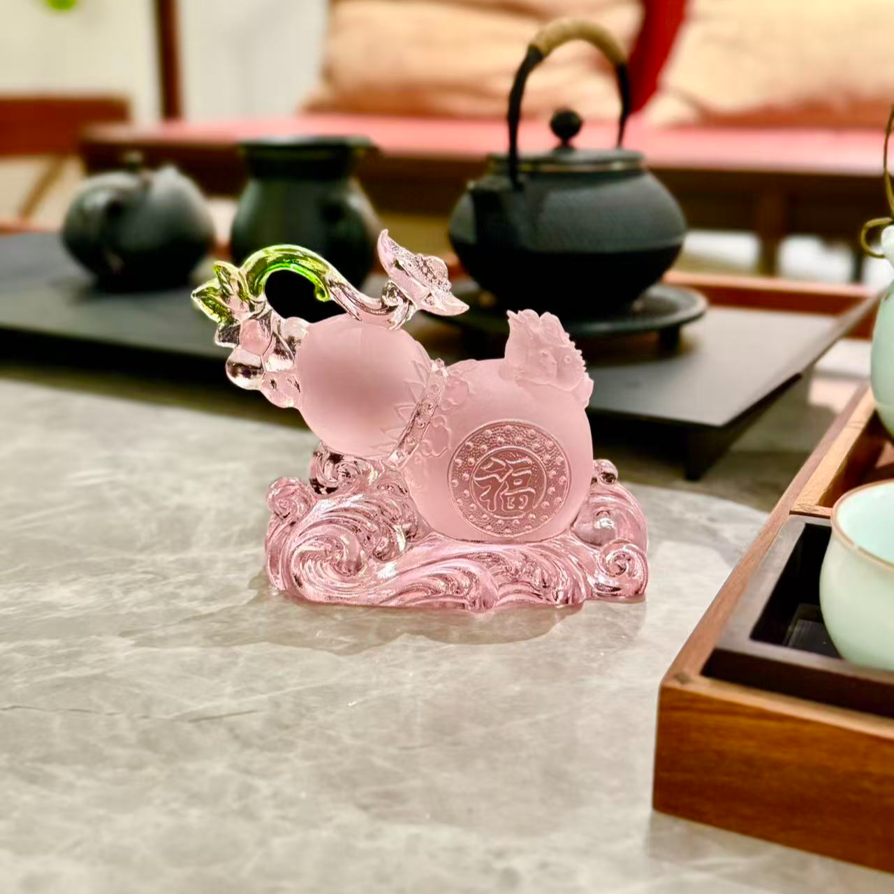 【粉福禄】非遗古法琉璃葫芦摆件招财纳福高档桌面装饰伴手礼WG0151