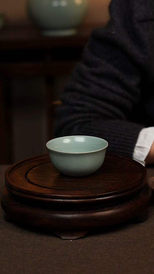 瓷片仿古天青鸡缸杯80ml 微瑕 不带礼盒