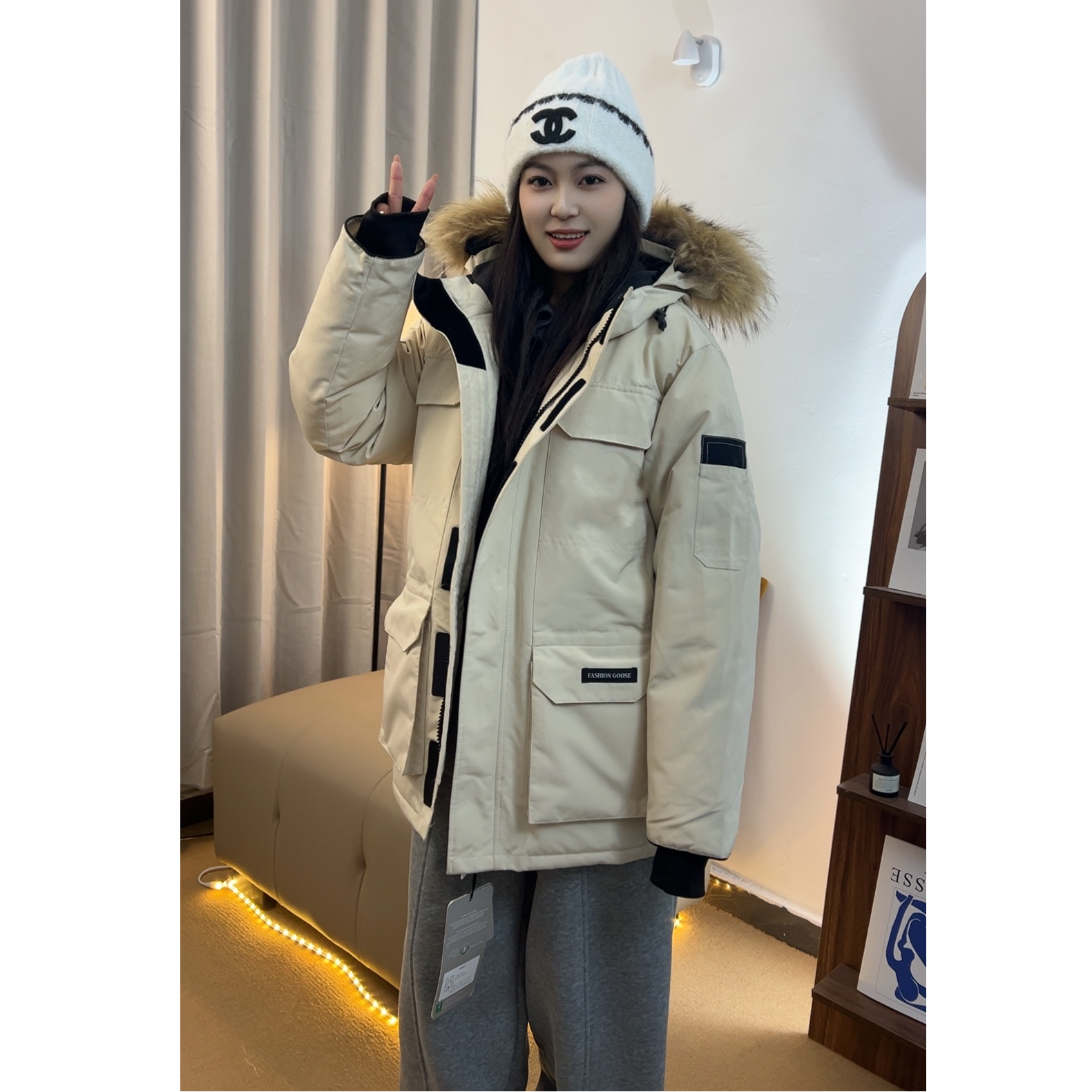 Fashion Goose拒污防水科技面料08远征情侣羽绒服男女大毛领派克