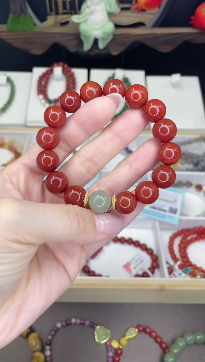 【闪购商品】南红玛瑙手链银S925镀金镶嵌南红手链