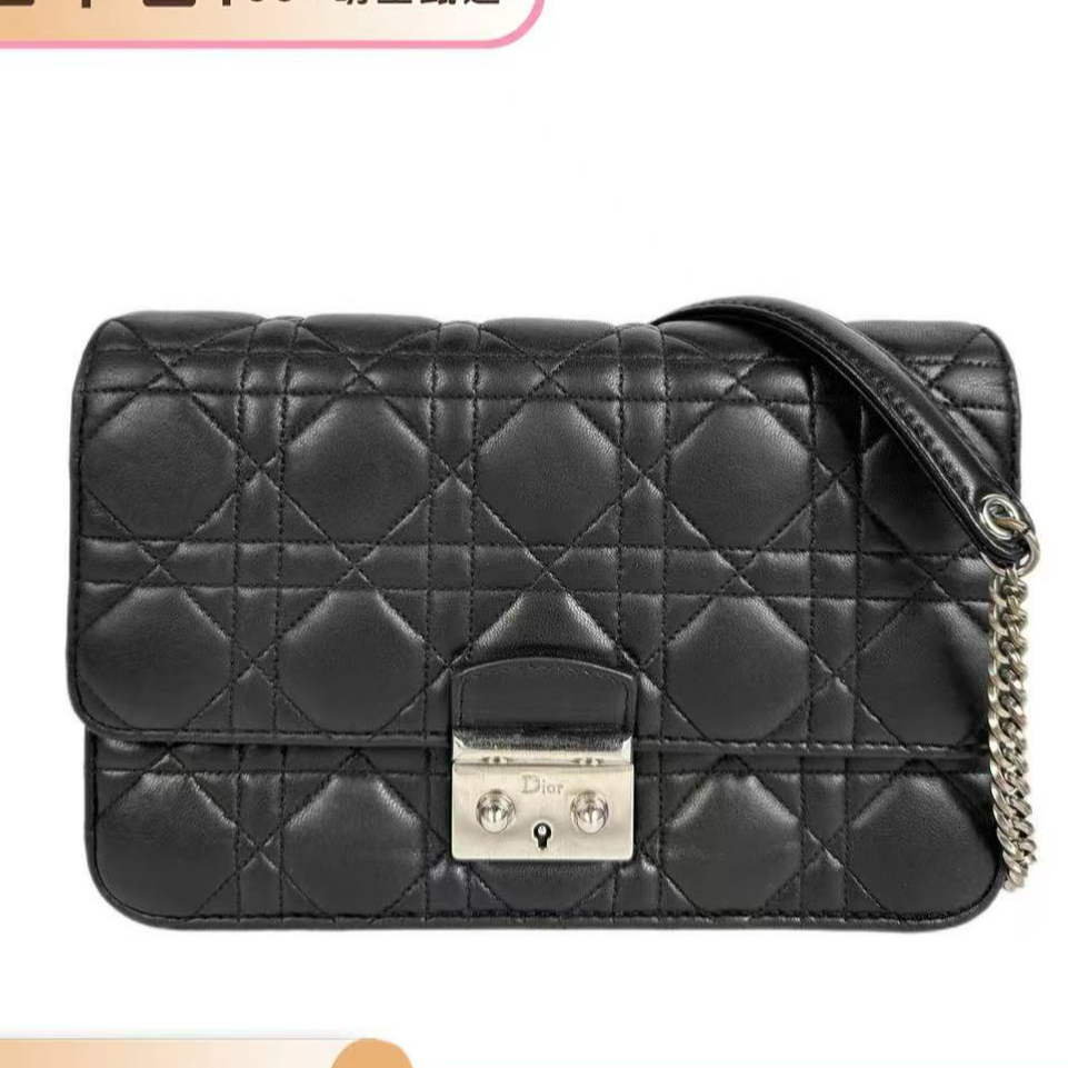 95新 DIOR/迪奥 miss 黑银 羊皮 链条包【静文】BGH401650033
