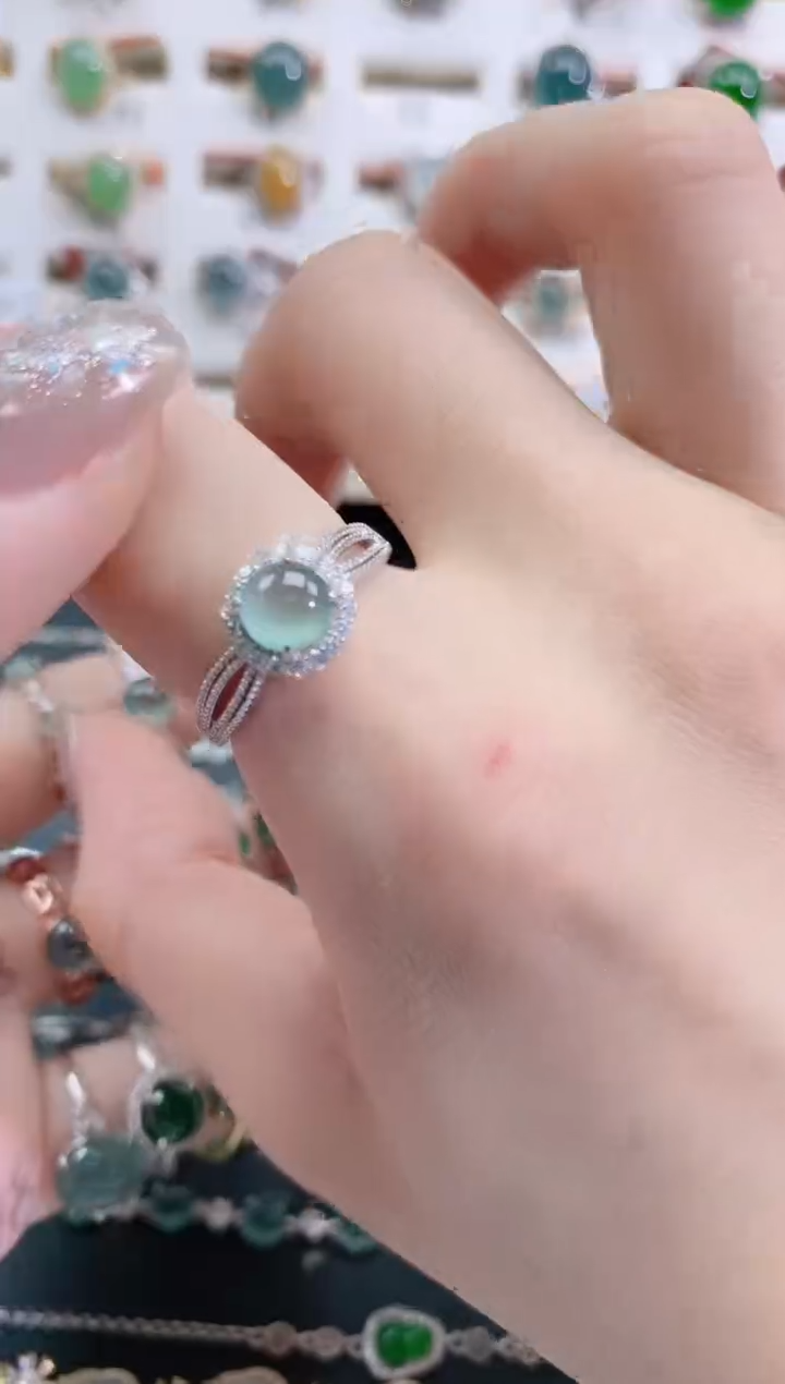 银S925镶嵌戒指翡翠天然翡翠