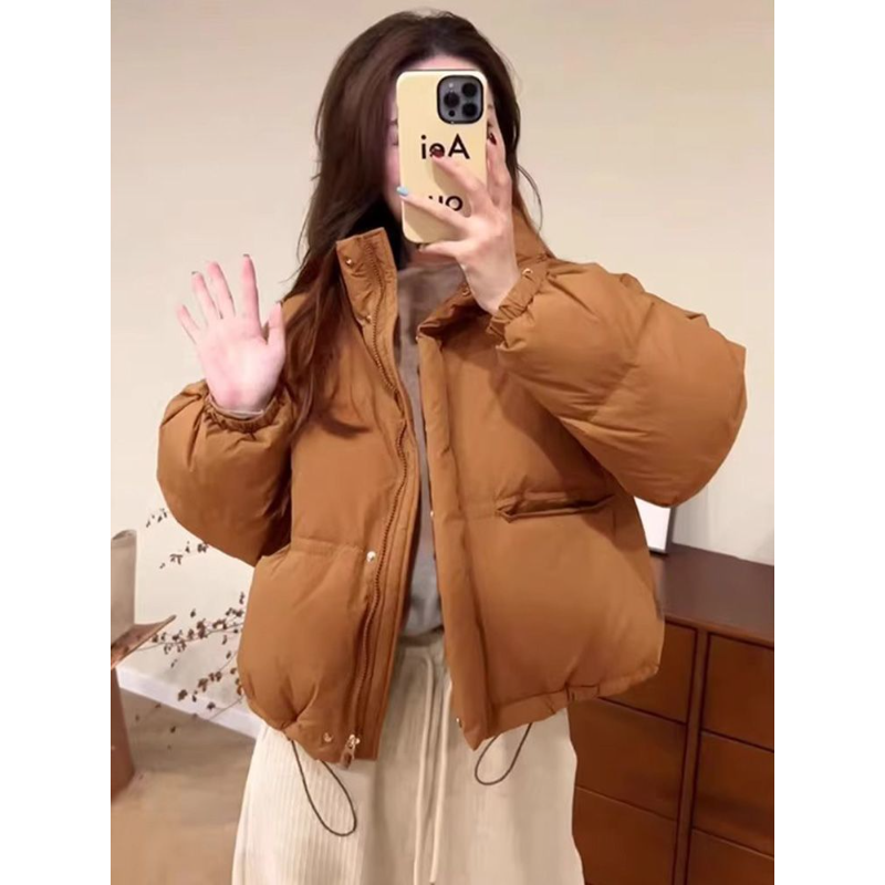小个子短款立领橘色保暖棉服女款2025年冬季宽松加厚今年流行外套