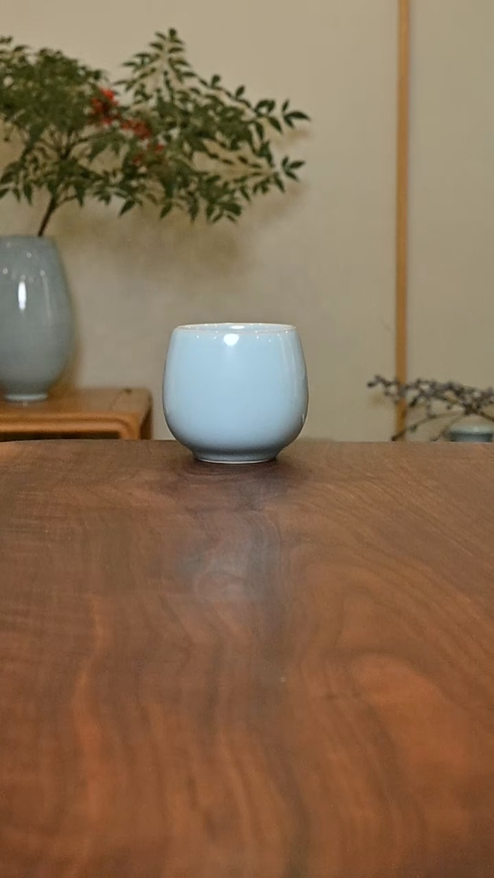 暖心杯 天青 微瑕 朱家汝窑款