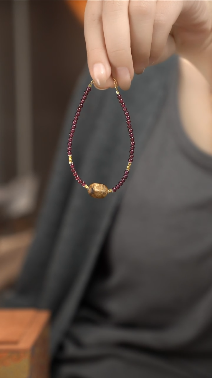 银S925镶嵌手链石榴石石榴石单圈手串