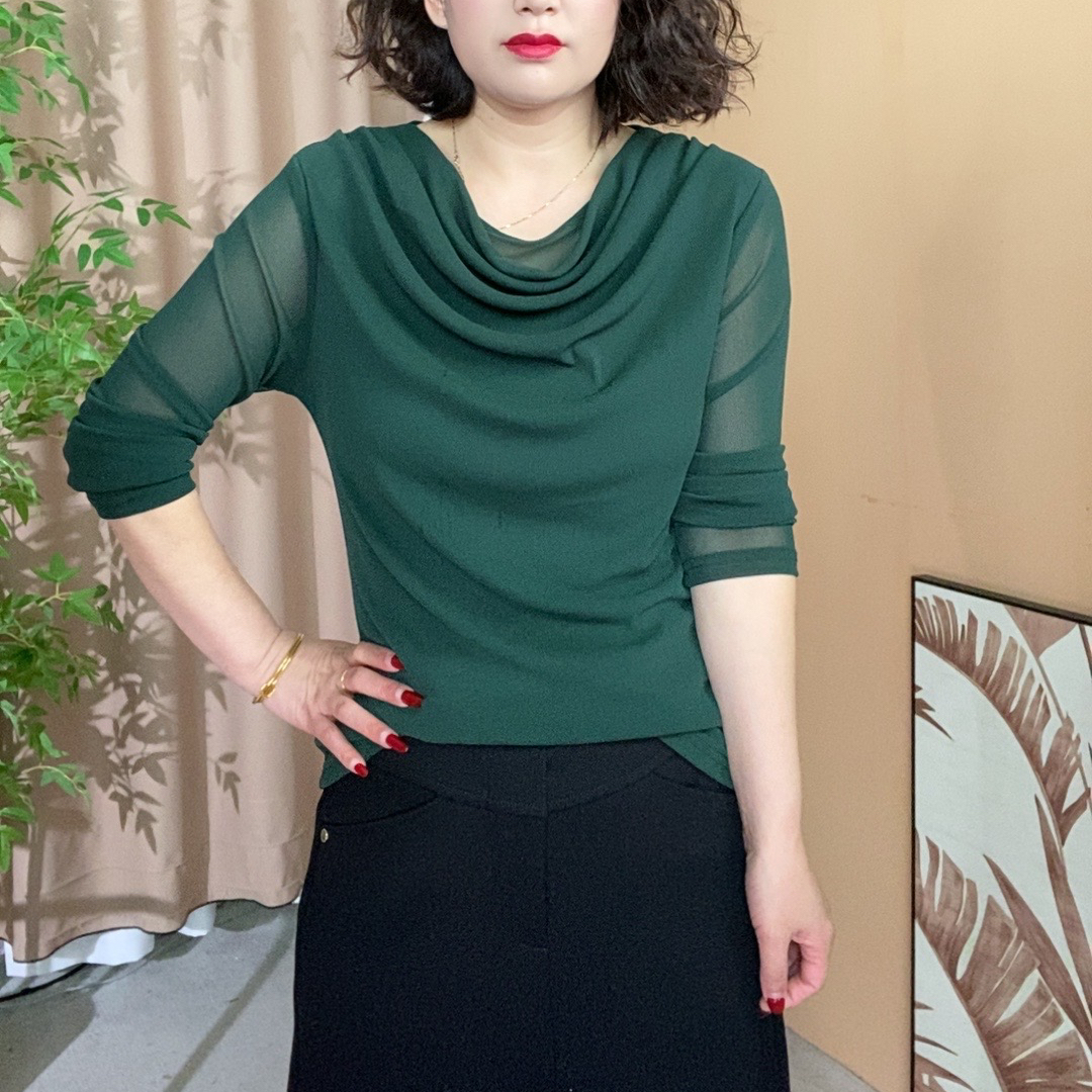 春夏季气质显瘦长袖堆堆领时尚百搭薄款打底衫019