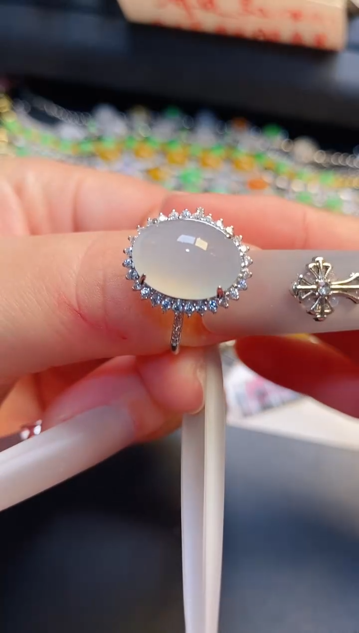 银S925镶嵌戒指翡翠天然