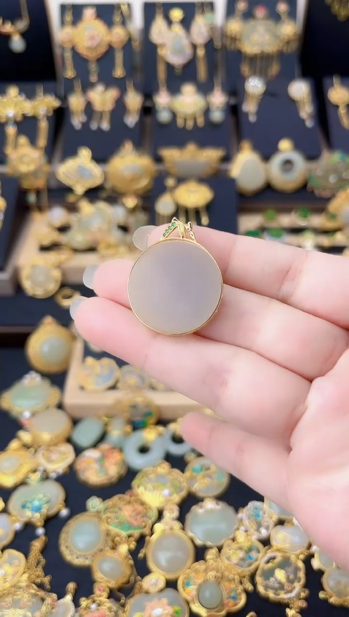 颈饰银S925镀金镶嵌和田玉竹节无事牌吊坠