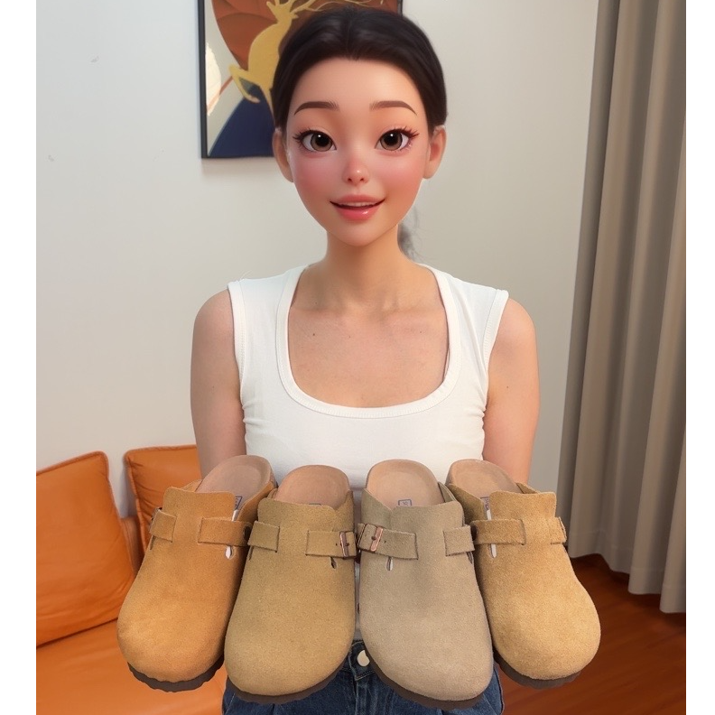 3CM出口品质真皮女鞋休闲防滑慵懒风春夏秋软木半包博肯拖鞋网红