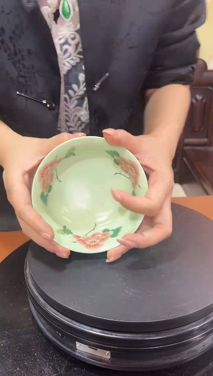 摆件瓷绿稀土芙蓉对花5英寸碗