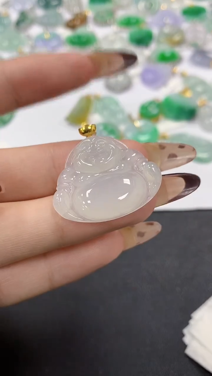 颈饰18K金镶嵌翡翠a货假一赔三支持复检百元上9元证书费自理