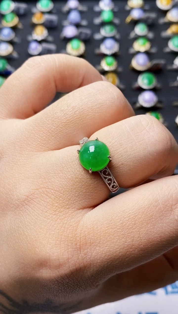 银S925镶嵌戒指翡翠0007