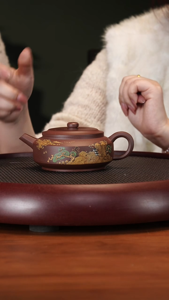 【闪购商品】紫砂茶壶2139SDH泥绘周盘海棠红240cc