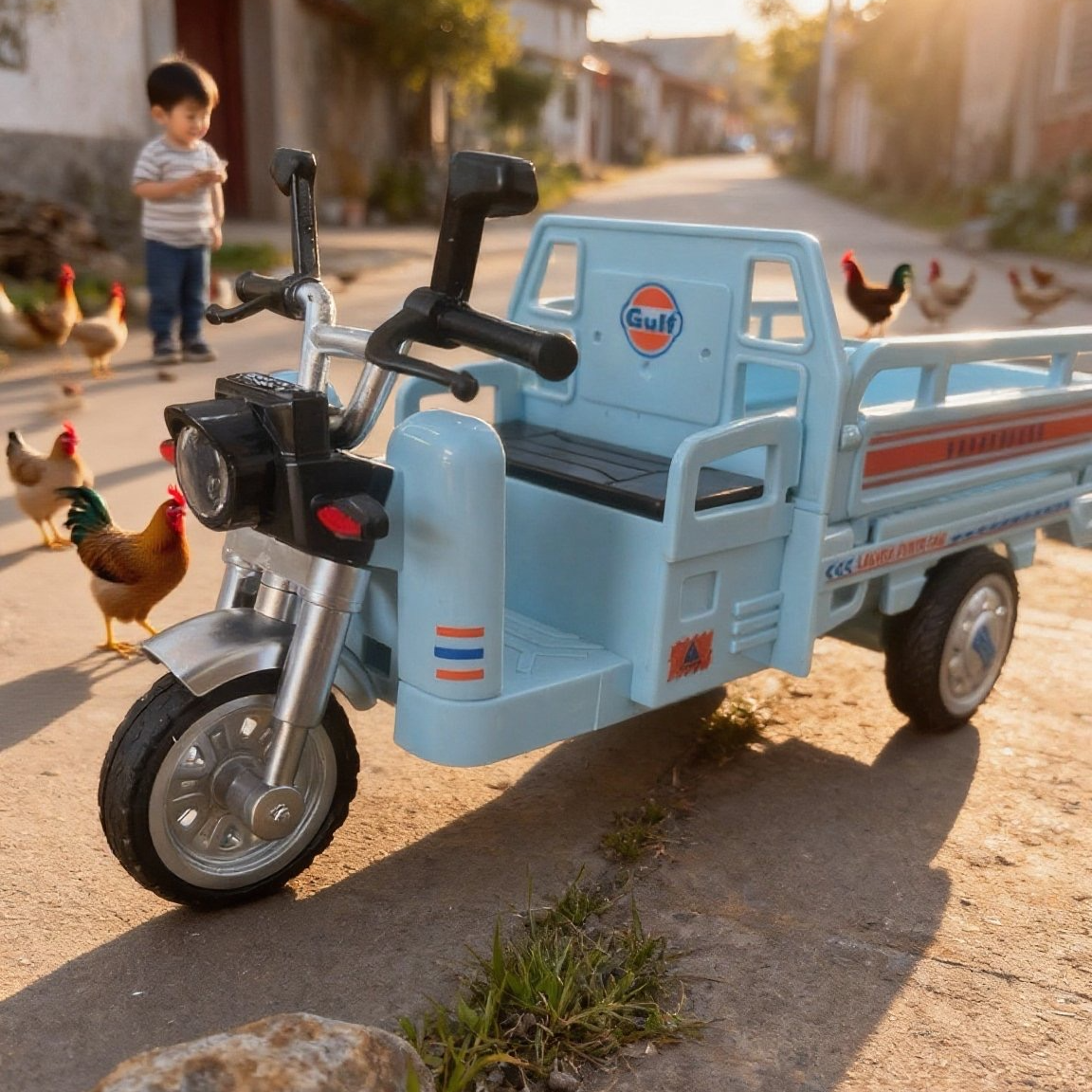 三轮车合金【全新音效】三蹦子赠跑车玩具回力挡板合金国潮玩具