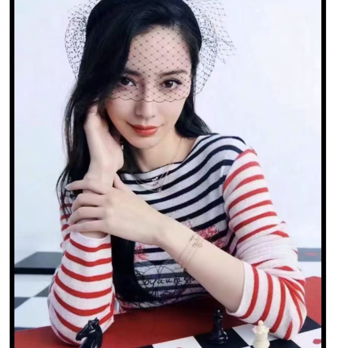 未使用 DIOR/迪奥 Dior 印花拼色条纹针织长袖针织T恤 蓝白红/34