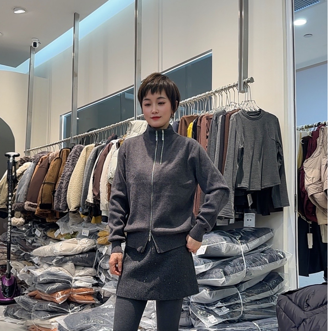 妮子显瘦百搭立领针织开衫女毛衣外套9937