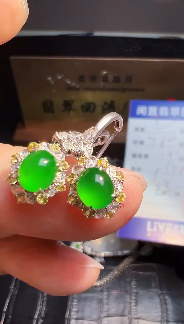 【闪购商品】翡翠耳饰18K金镶嵌翡翠回流