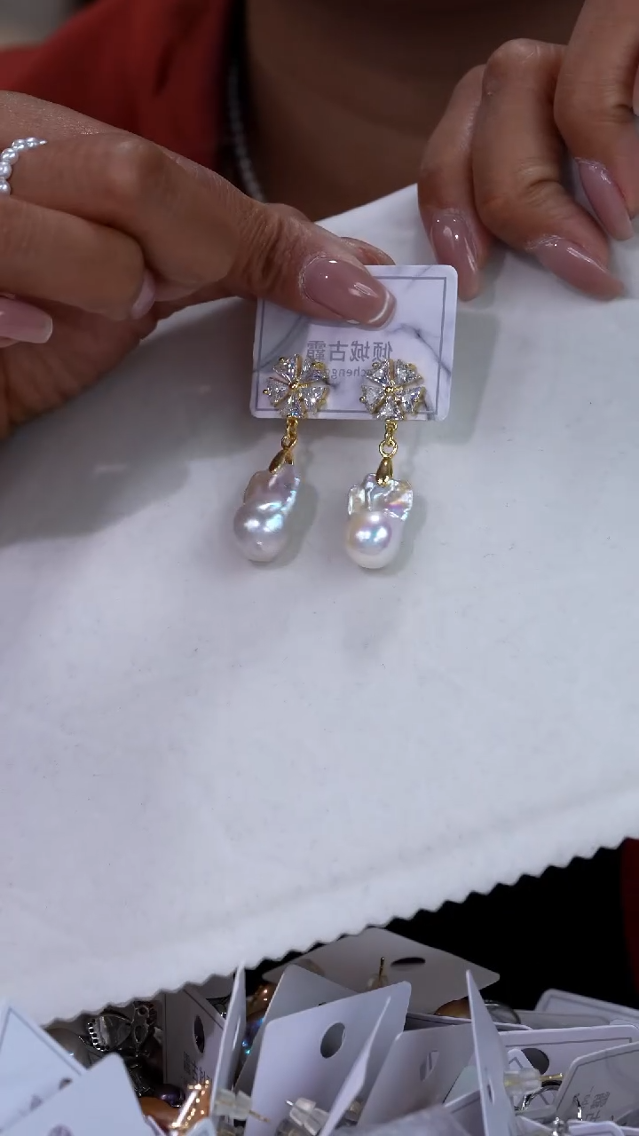 银S925镶嵌淡水珍珠耳饰576