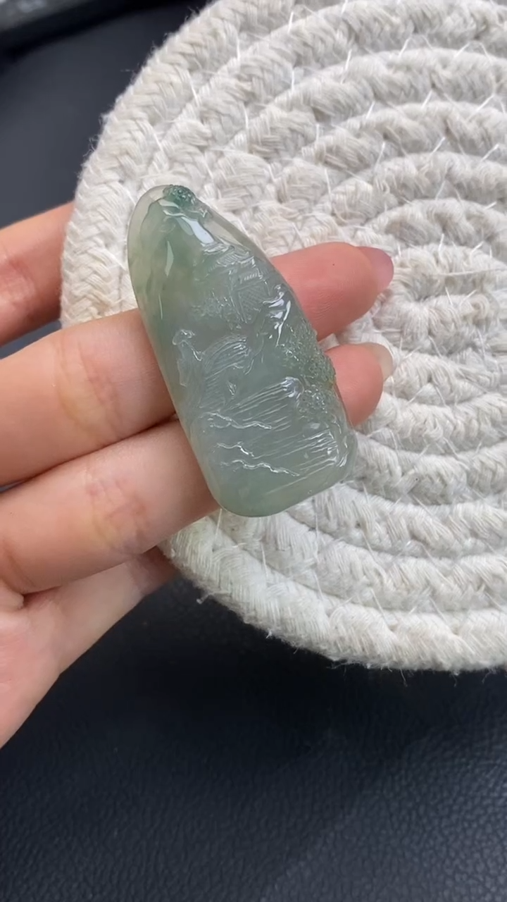 未镶嵌定制翡翠飘花山水牌