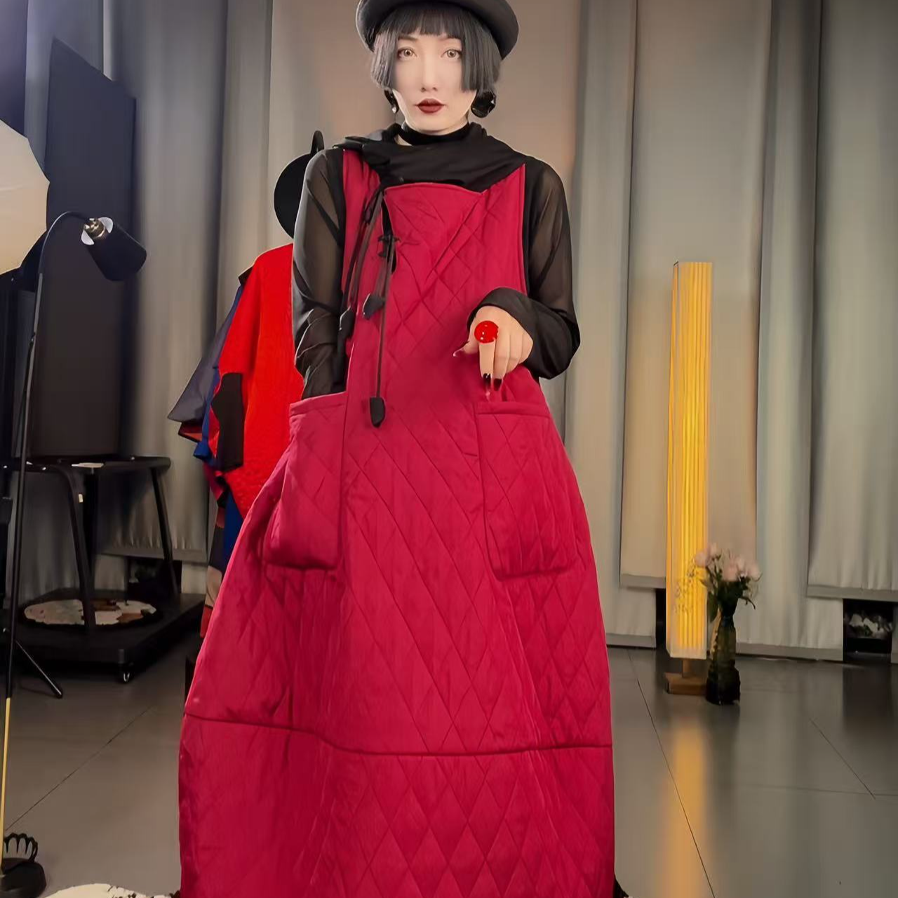 2025冬两面穿灯笼背心棉裙女小众设计时尚宽松百搭休闲长款连衣裙