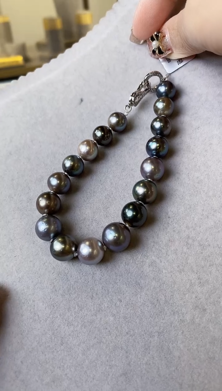 【闪购商品】海水珍珠手链未镶嵌9-12大溪地黑珍珠手链