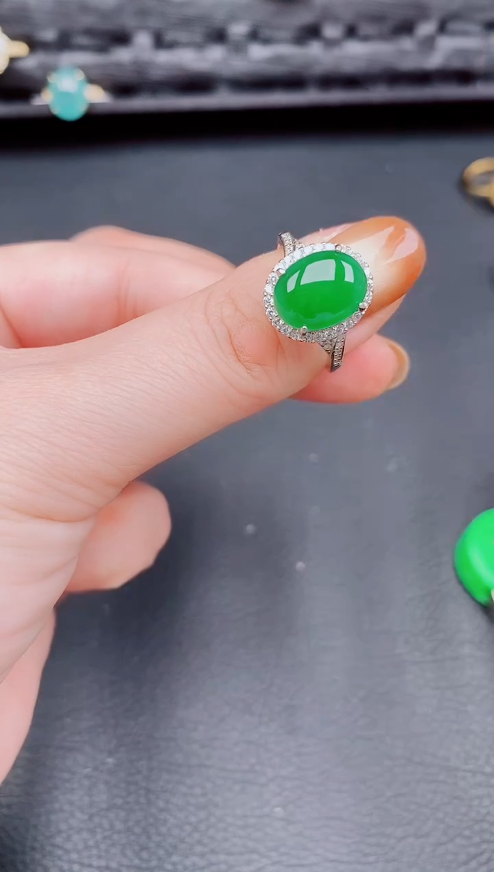 【闪购商品】翡翠戒指银S925镶嵌天然a货翡翠194