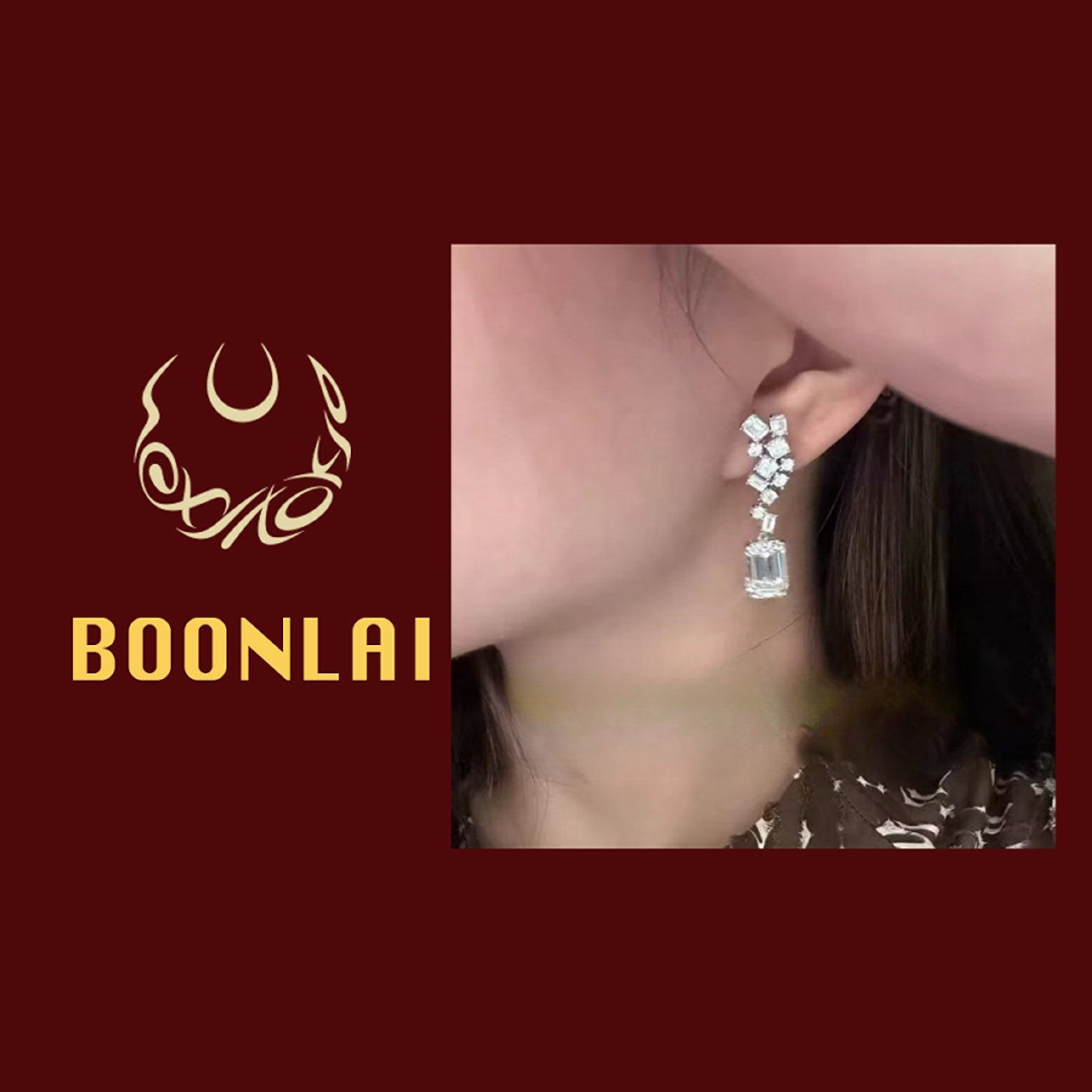 铜合金锆石耳饰 Boonlai 锆石拼接满钻耳环1312