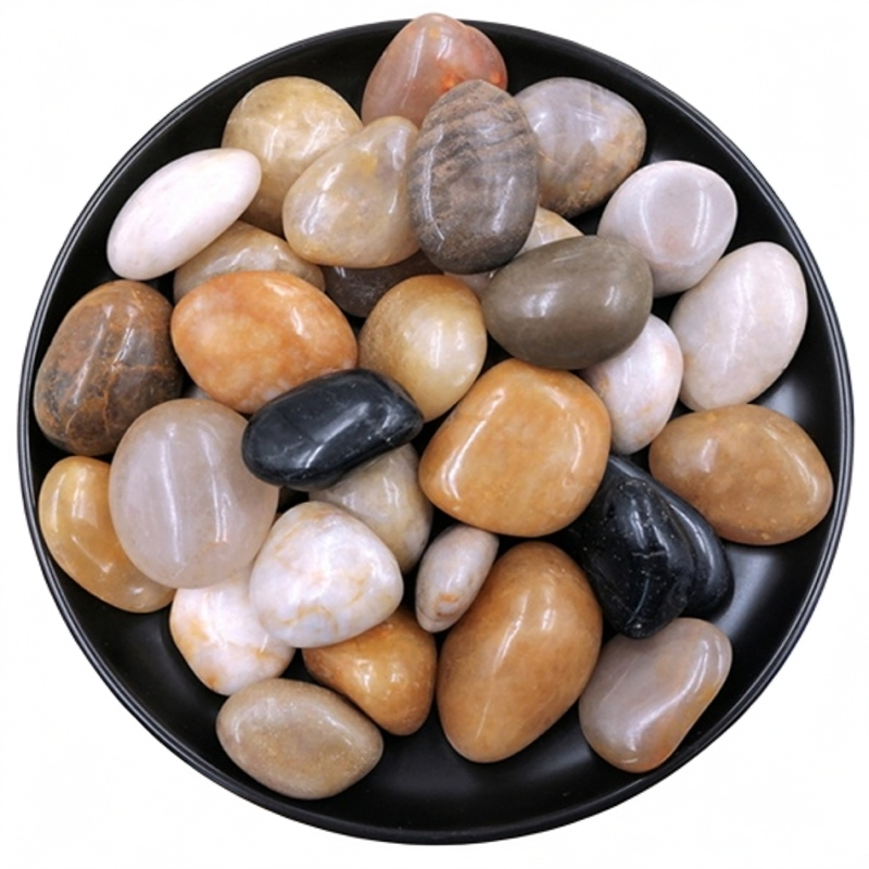 白色黑色50斤铺路抛光黑石子园林造景黄色石头石头造景