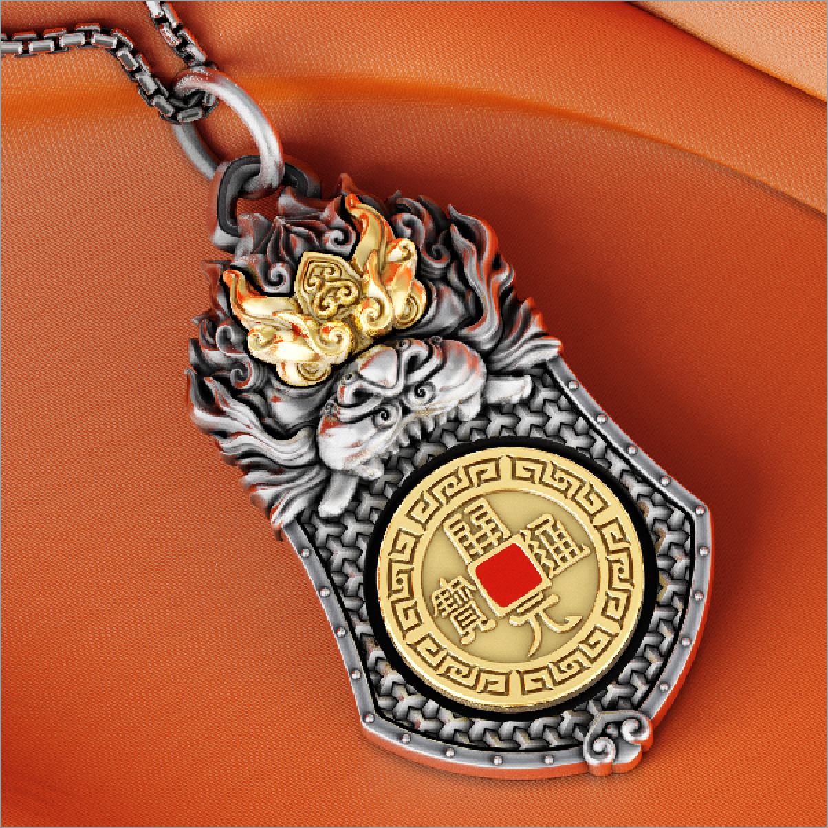 钛钢吊坠 中国钱币博物馆《转钱龙牌》项链