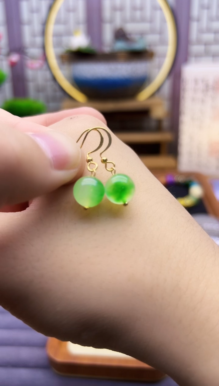 翡翠14K金镶嵌耳饰E318