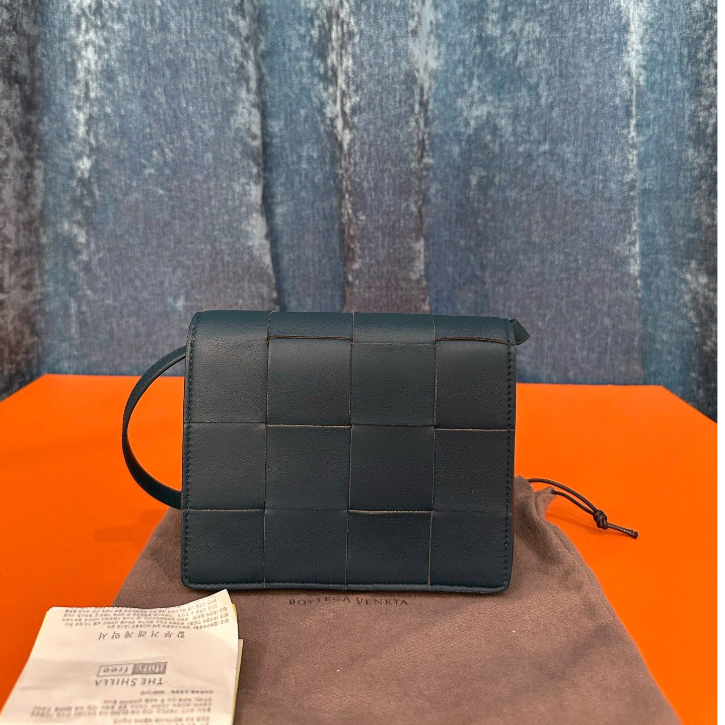 95新 BOTTEGA VENETA/葆蝶家 Bv深蓝色编织豆腐包斜挎包