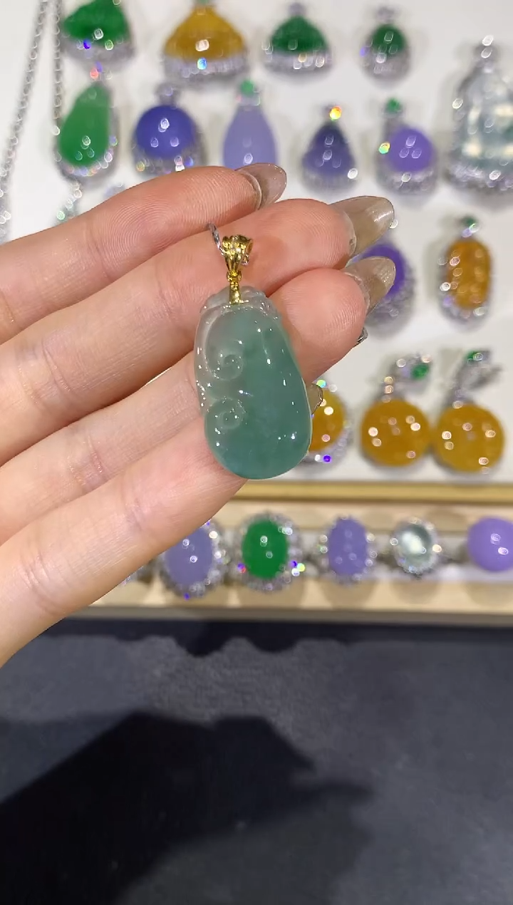 翡翠18K金镶嵌吊坠(不含链)团购7
