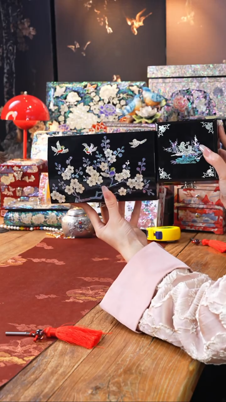 【闪购商品】瓷片螺钿工艺香椿木首饰盒