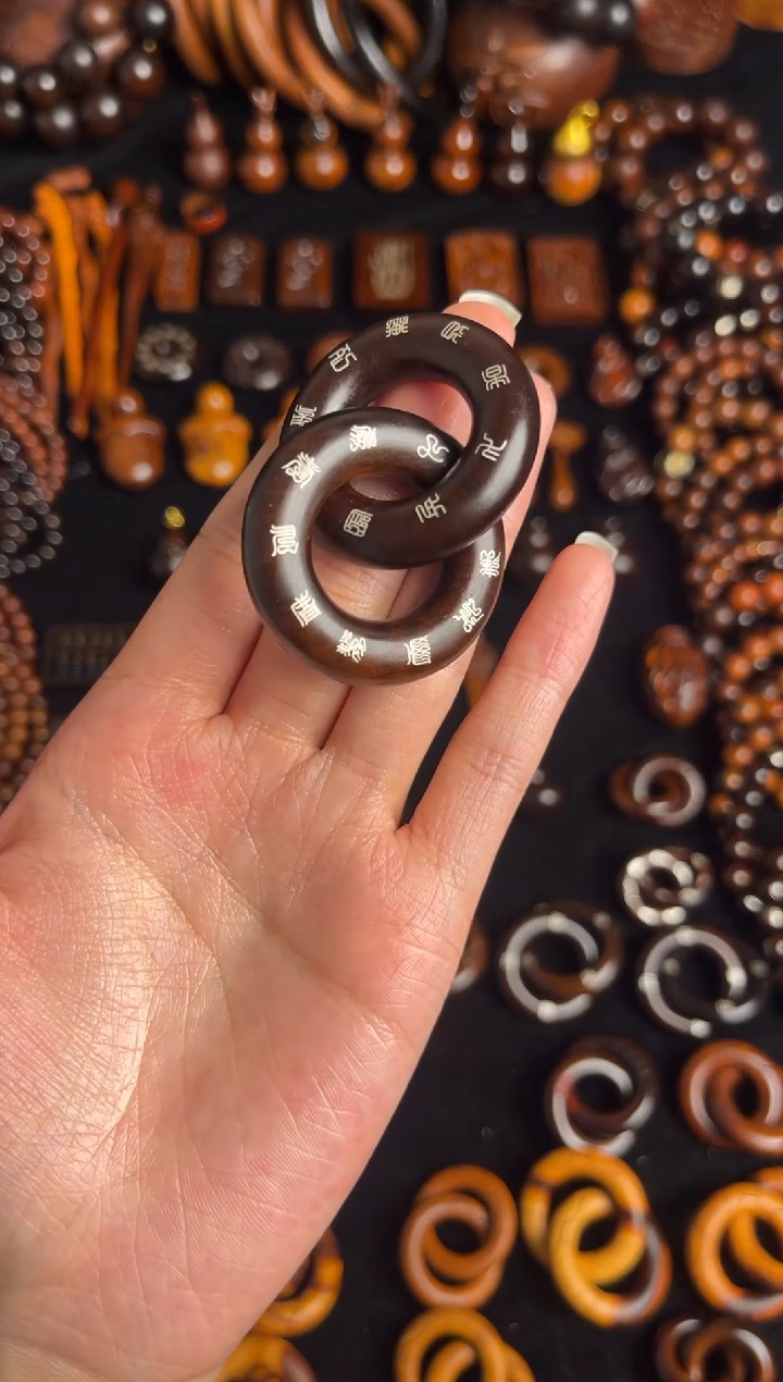 枣木雷击枣木玉化双面镶银十字天经九字真言乾坤圈2.0