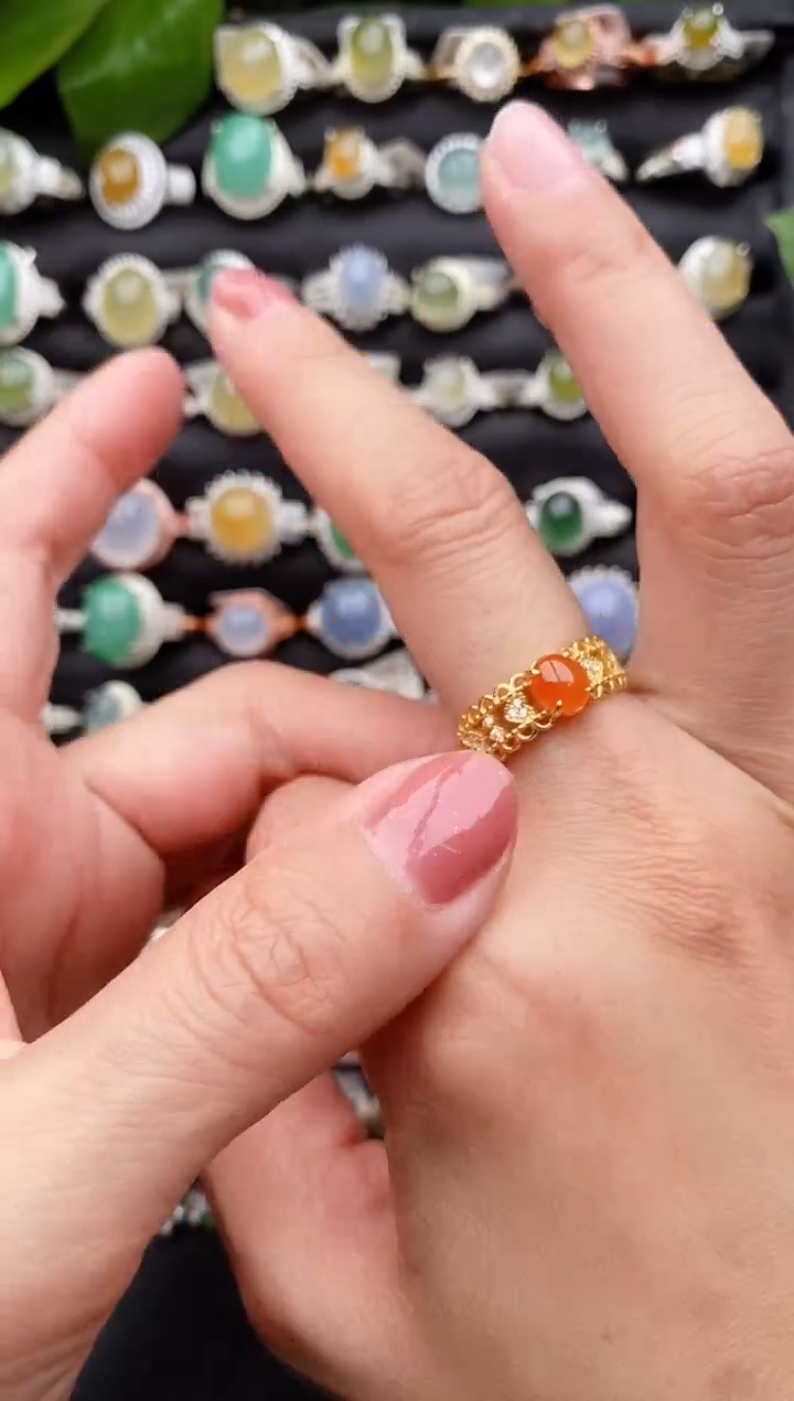 【闪购商品】翡翠戒指银S925镶嵌缅甸天然A货翡翠22  5-1