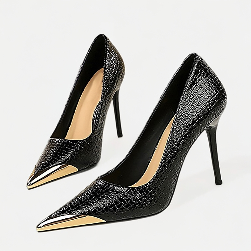 2025新款春秋爆款软漆皮亮皮细跟百搭气质性感高跟鞋黑色时尚防踢